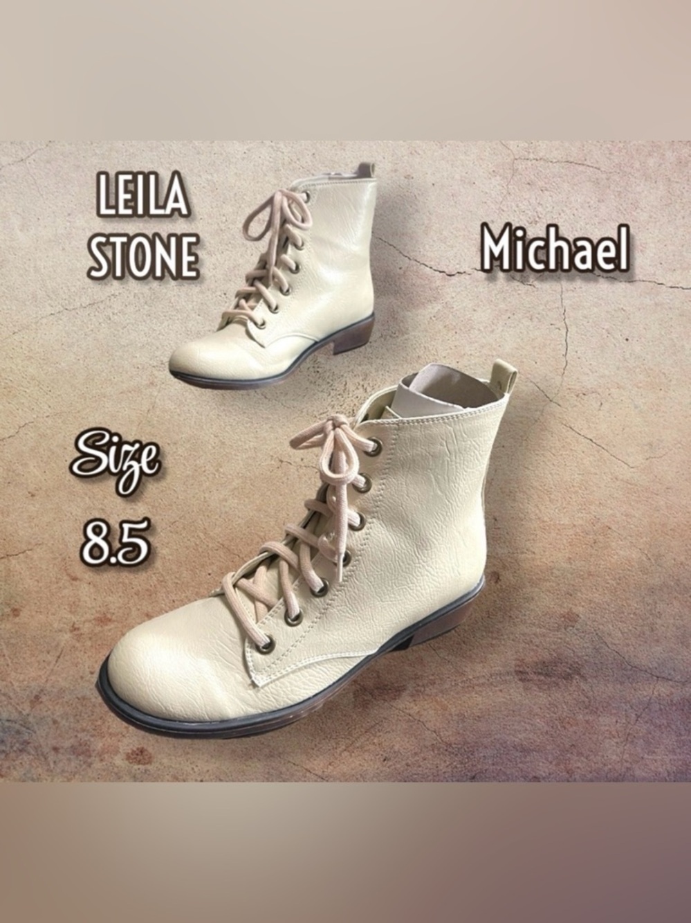 Leila Stone Women's Lace-Up Cream Boots Michael Size 8.5 Cottagecore
